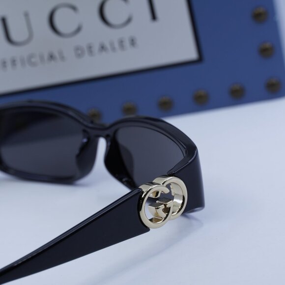 Gucci GG1661S 001 Rectangle Sunglasses - Shiny Black\Grey - Picture 9 of 14